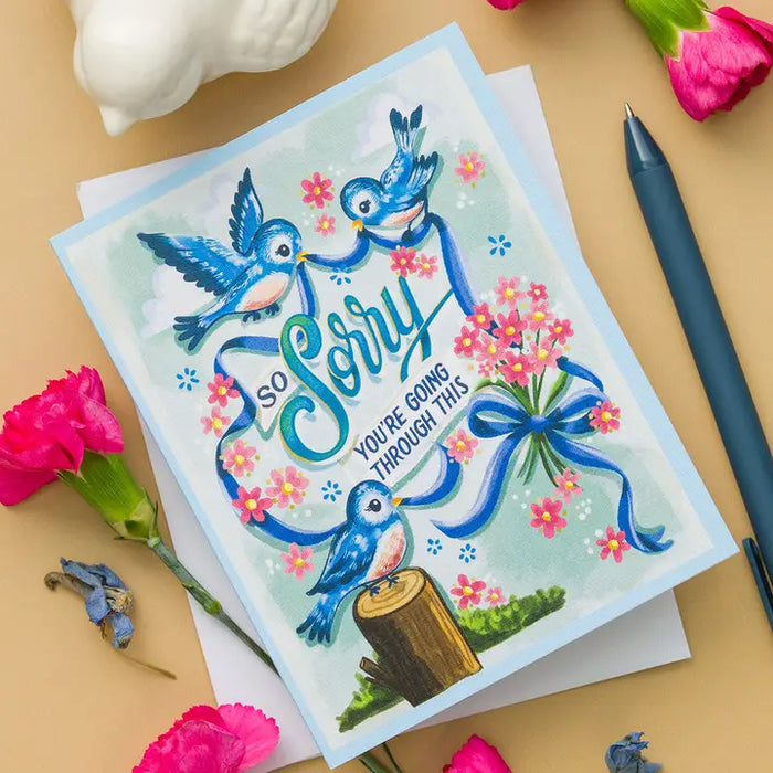 Vintage Birds and Flowers Card - So Sorry