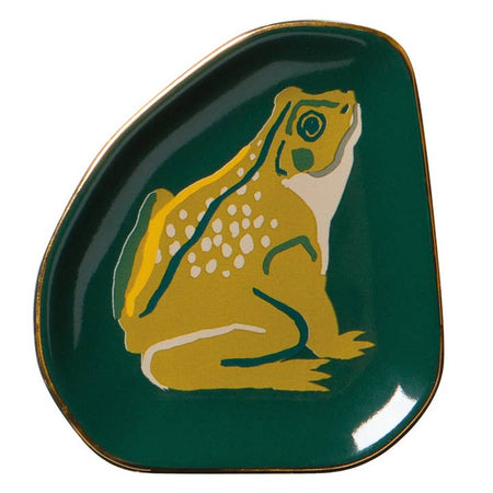 Frog trinket tray on green glaze