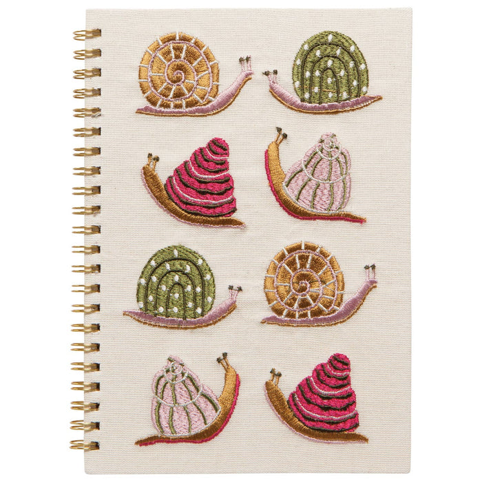 Cream embroidered notebook with snail design