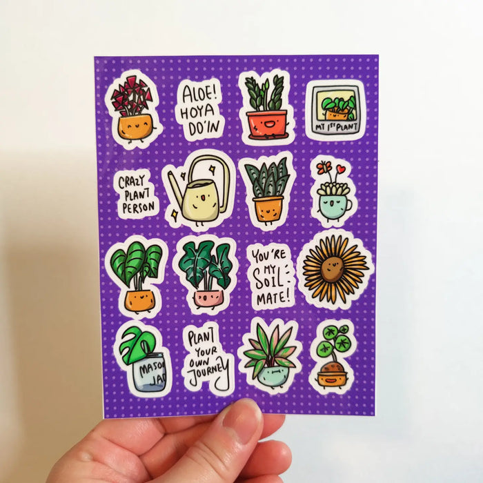 Tiny Plants & Sayings Vinyl Sticker Sheet (Purple)