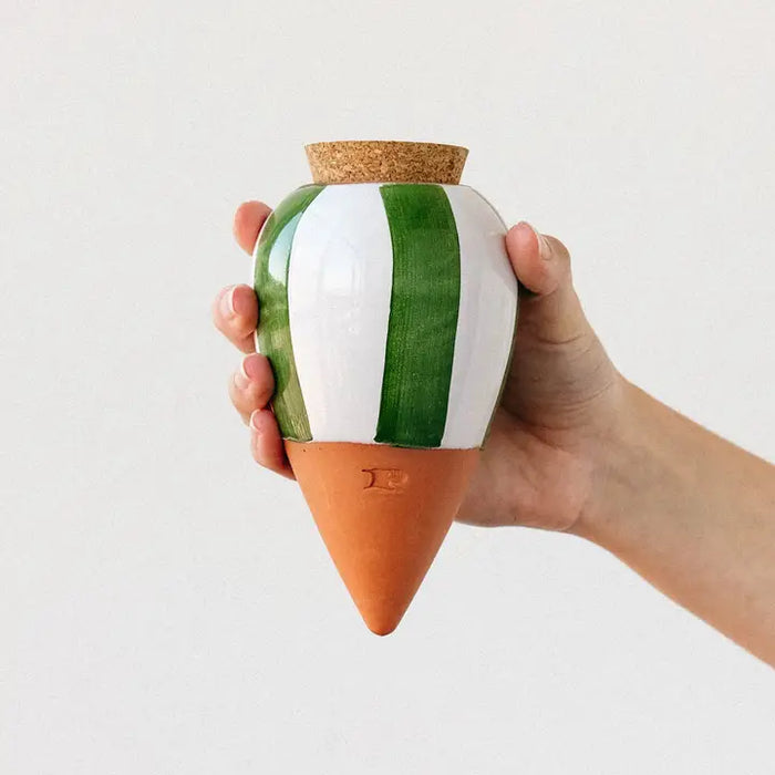 Green and Ivory Striped Olla