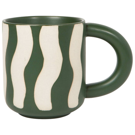 Green and cream wavy striped mug