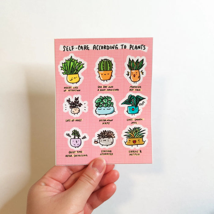 Plant Self Care Vinyl Sticker Sheet (Pink)