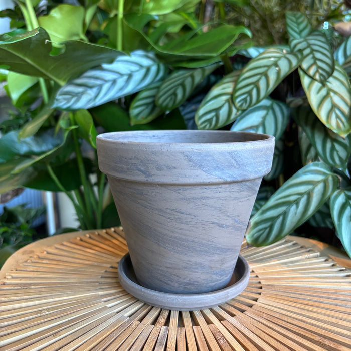 Dark Marble Terracotta Planter with Water Saucer