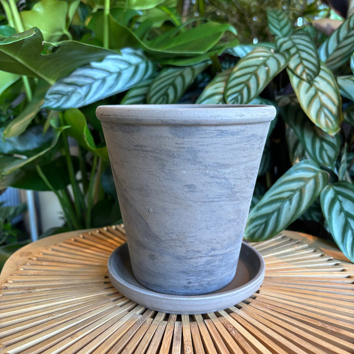 Tapered Dark Marble Terracotta Planter with Water Saucer