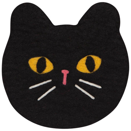 Black cat shaped felt wool trivet