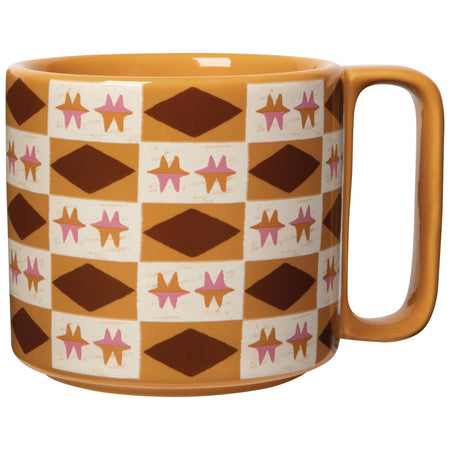 Mustard mug with folk tile pattern