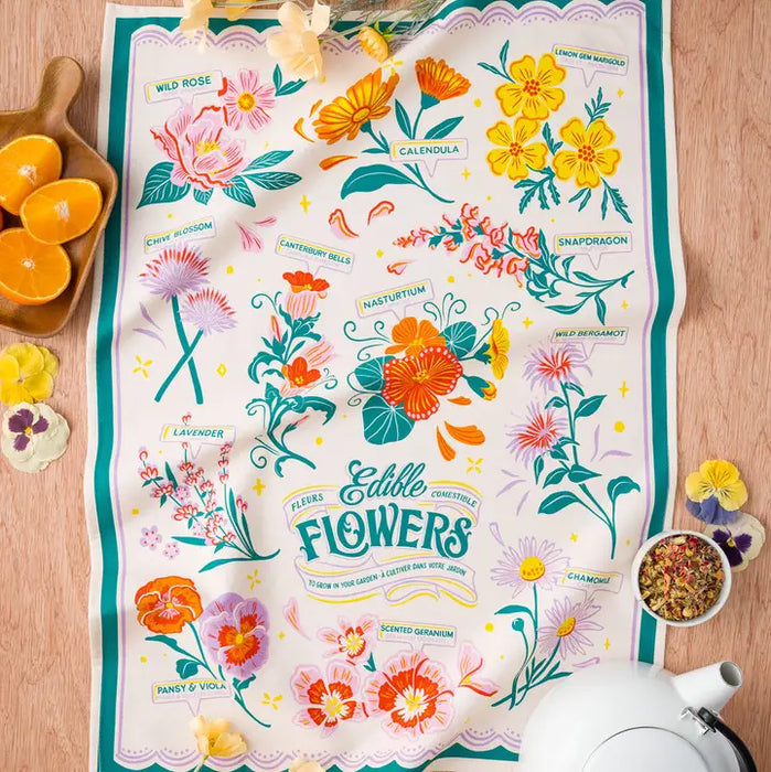Edible Flowers Tea Towel