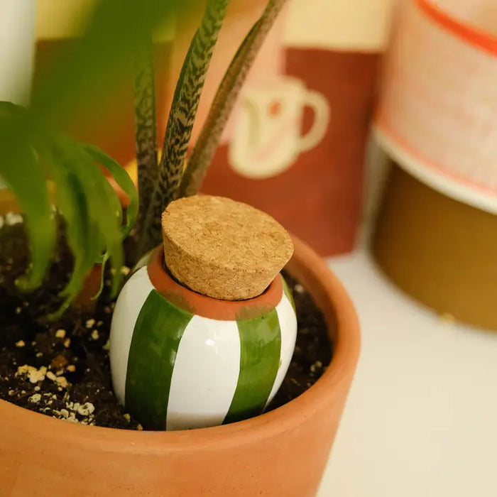Green and Ivory Striped Olla
