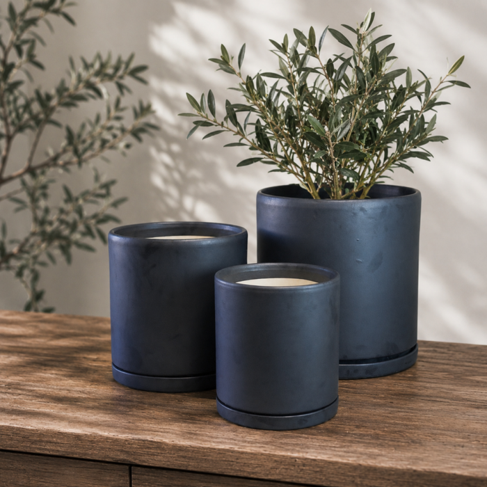 Matte Black Cylinder with Water Tray