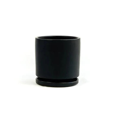 Black Cylinder Pot with Water Tray