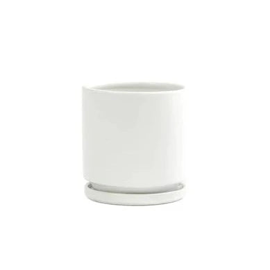 White Cylinder Pot with Water Tray