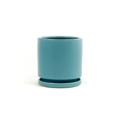 Antique Teal Cylinder Pot with Water Tray
