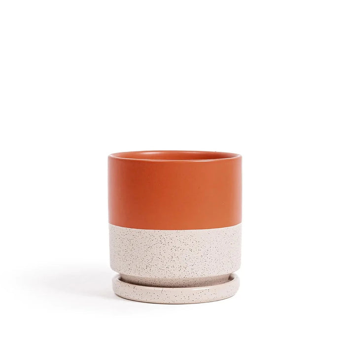 Rust and White Sesame Cylinder Pot with Water Tray
